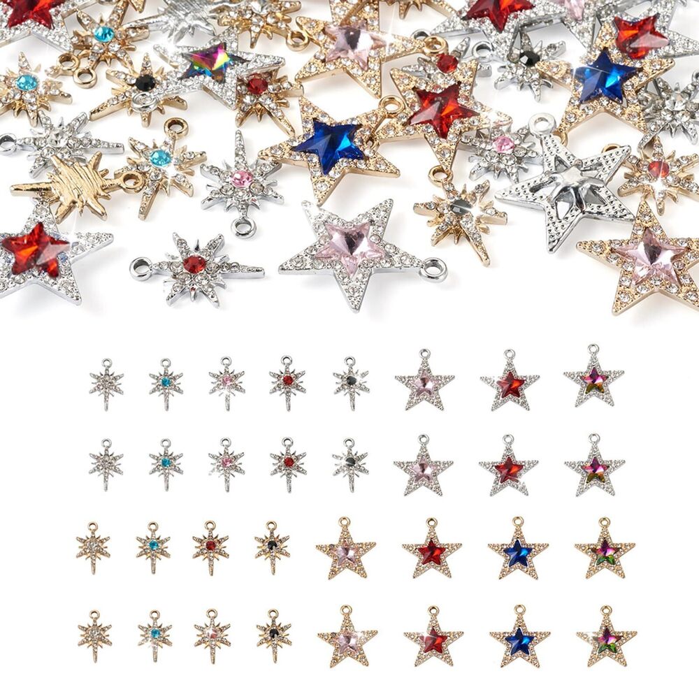 4857 Beadthoven 32pcs Alloy Rhinestone Star Charms Colorful Crystal